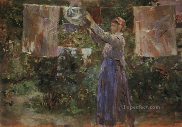 Berthe Morisot Painting - Peasant Hanging out the Washing Berthe Morisot